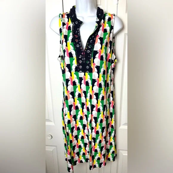 crown & ivy | Dresses | New Crown Ivy Elephant Print Ellie Pop Dress  Colorful Crochet Split Vneck Blue | Poshmark